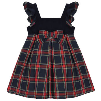 Girls Navy Blue & Red Tartan Dress